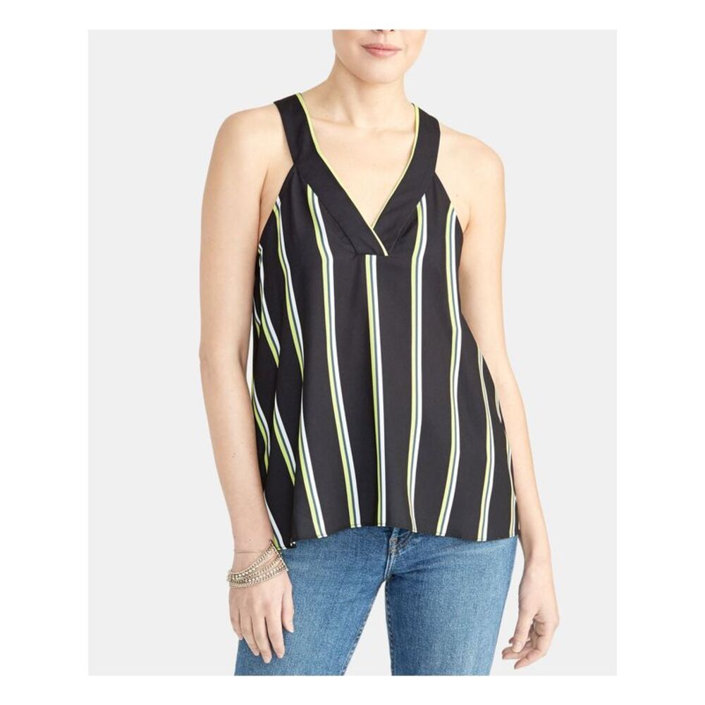 RACHEL ROY Womens Black Striped Blouse Size: S